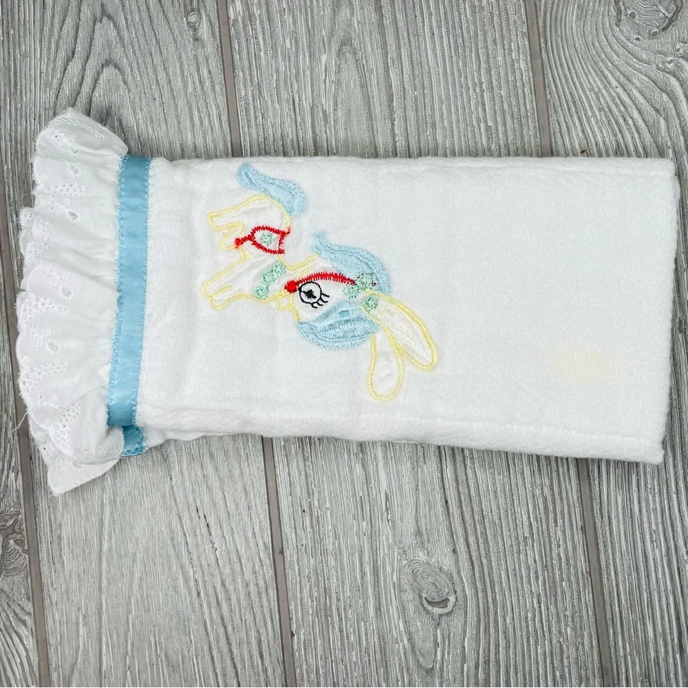 8 vintage hand made baby burp clothes / wash cloths embroidered / crochet / sewn